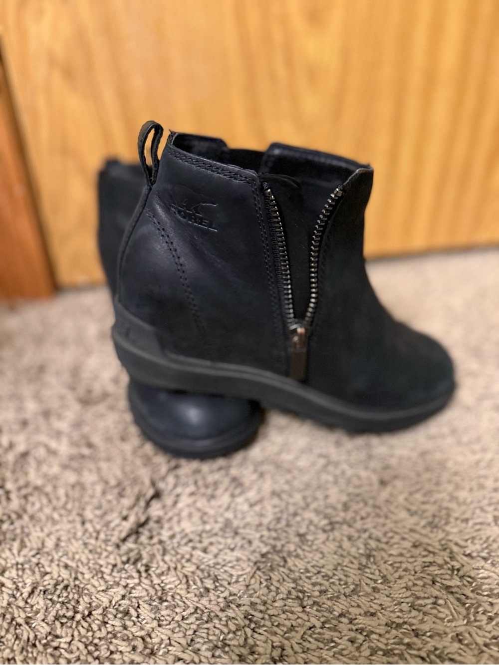 Sorel Black Suede Ankle Booties with Side Zipper